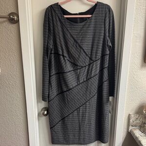 Adrianna Papell Gray Striped Long Sleeve Sheath Dress